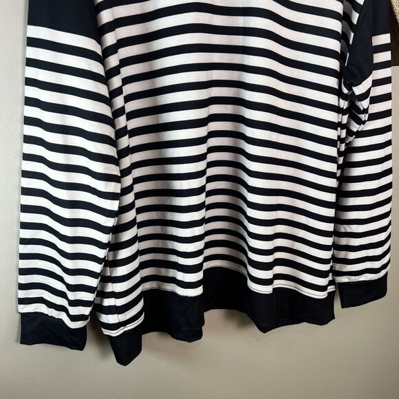 Pixie Lady Womens Plus 2X Crewneck Sweater Top Long Sleeve Navy White Striped - Picture 3 of 12